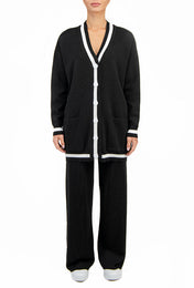 Кардиган вовняний чорний з контрастним білим кантом