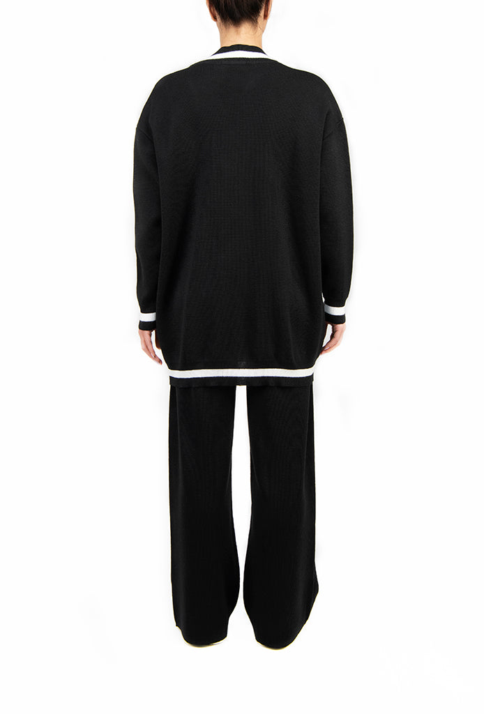 Кардиган вовняний чорний з контрастним білим кантом