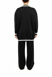 Кардиган вовняний чорний з контрастним білим кантом