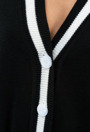 Кардиган вовняний чорний з контрастним білим кантом