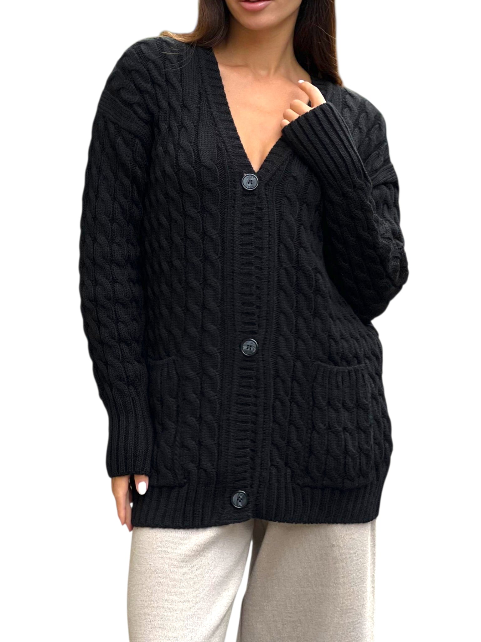 Кардиган вовняний в коси чоний