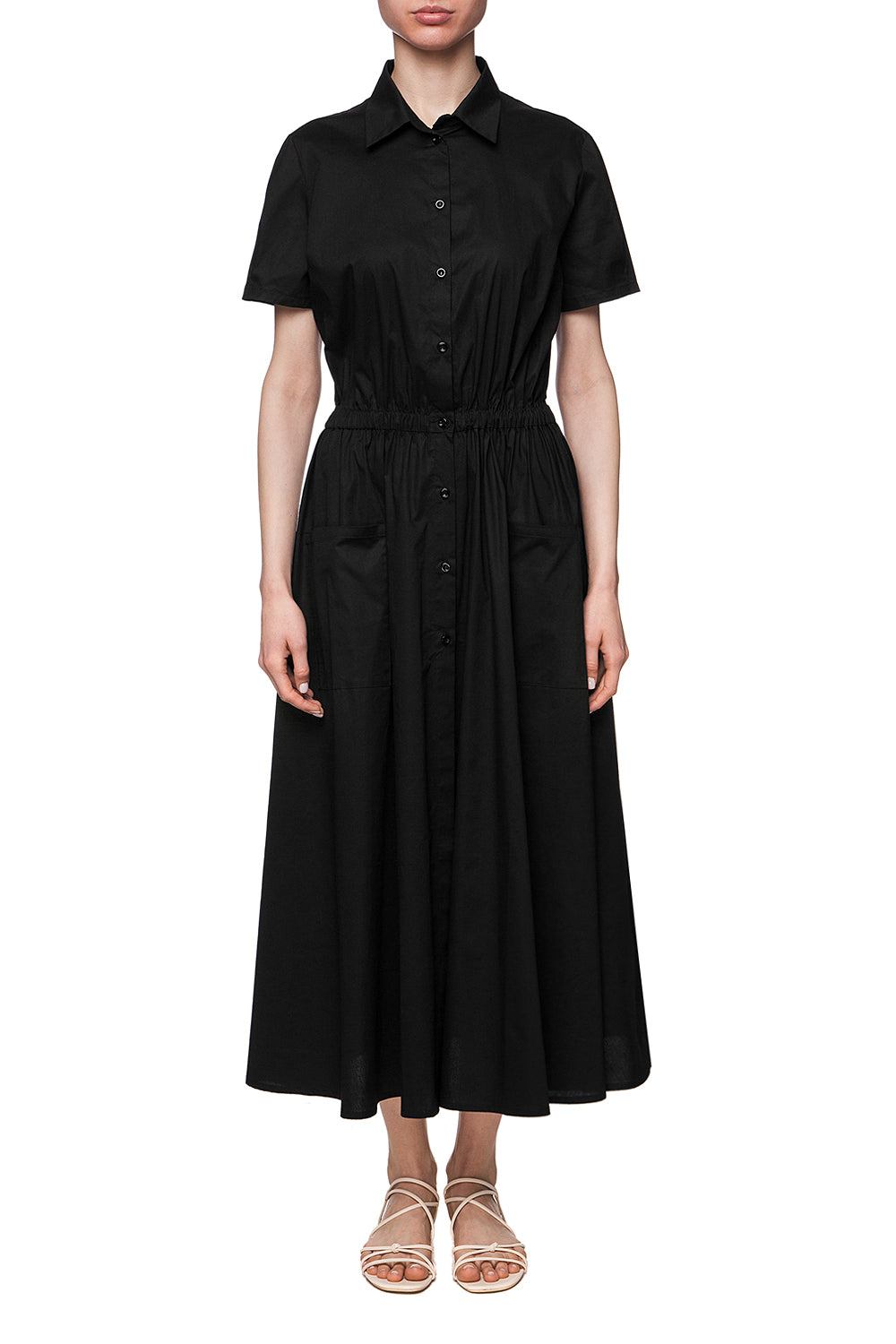 Сукня-сорочка бавовняна довга з коміром і кишенями