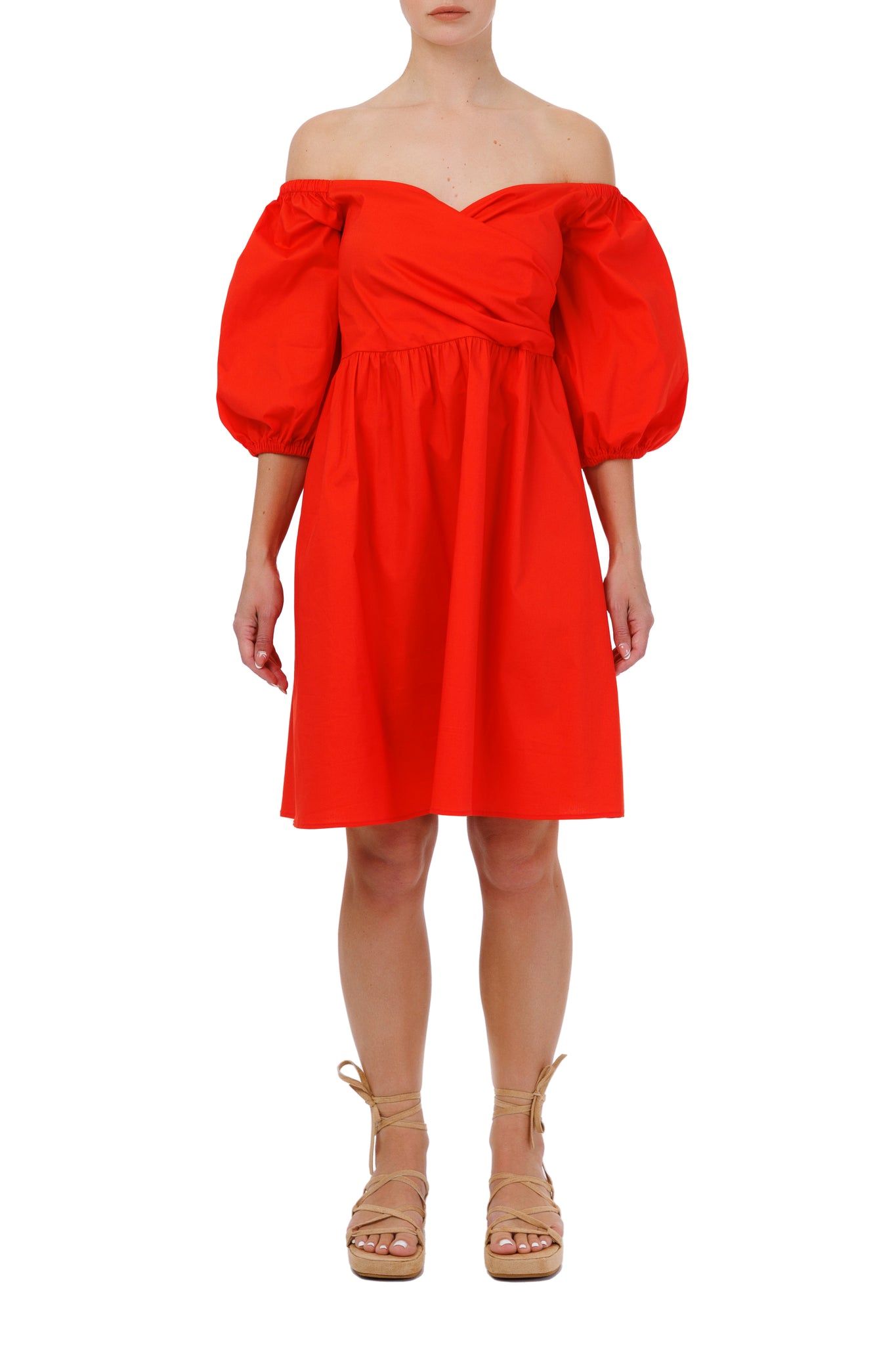 Сукня бавовняна з об’ємними рукавами темно-помаранчева