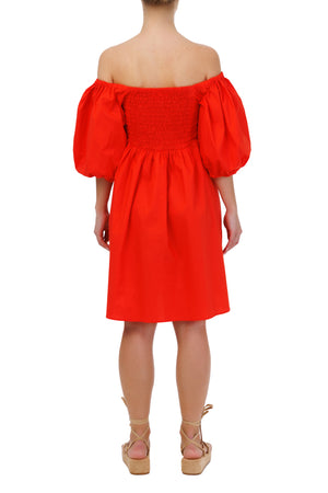 Сукня бавовняна з об’ємними рукавами темно-помаранчева