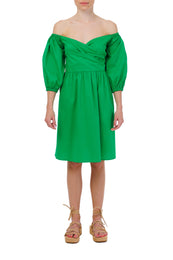 Сукня бавовняна з об’ємними рукавами зелена