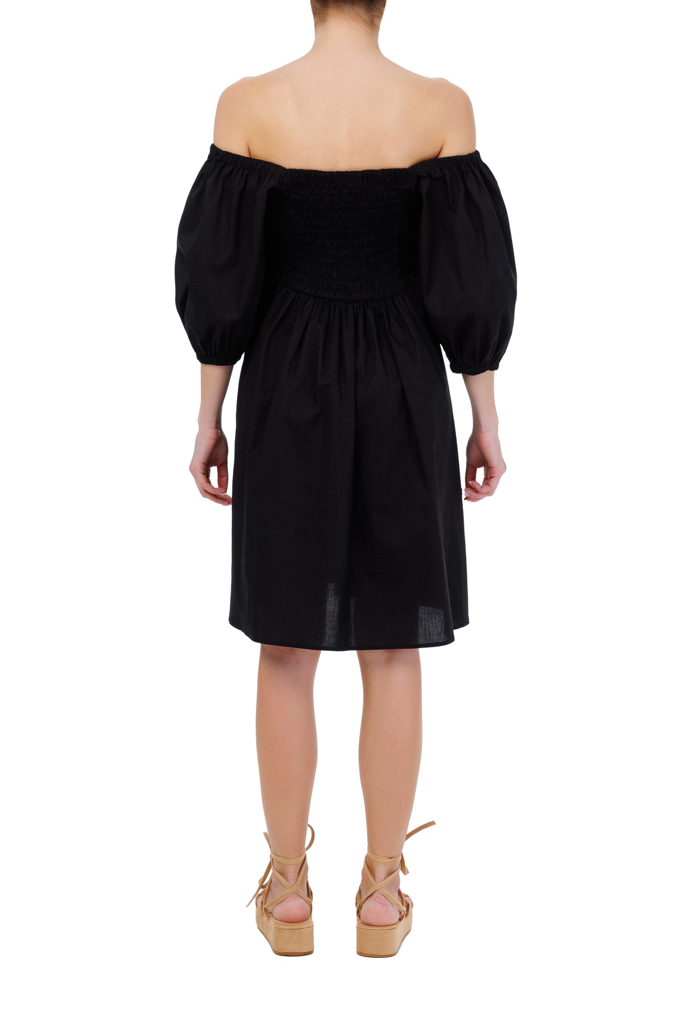 Сукня бавовняна з об’ємними рукавами чорна