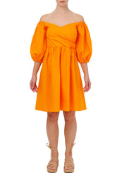 Сукня бавовняна з об’ємними рукавами помаранчева